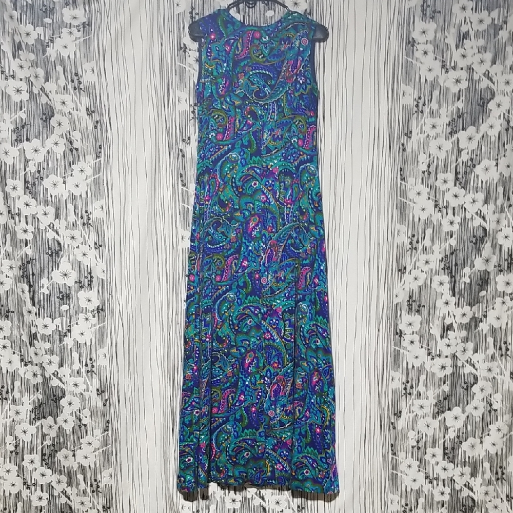 Elegant Paisley Maxi Dress - Blue and Green